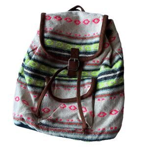Boho Mini Backpack, Aztec Pattern Drawstring Bag, Festival